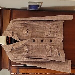 Cecil | Women's Tan Brown Orange Plaid Cotton Blazer Elbow Patches Academia - M